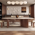 Ensemble Table à Manger "Équinoxe" – Pierre Frittée & 6 Chaises en Bois Noble – Design Organique Luxe