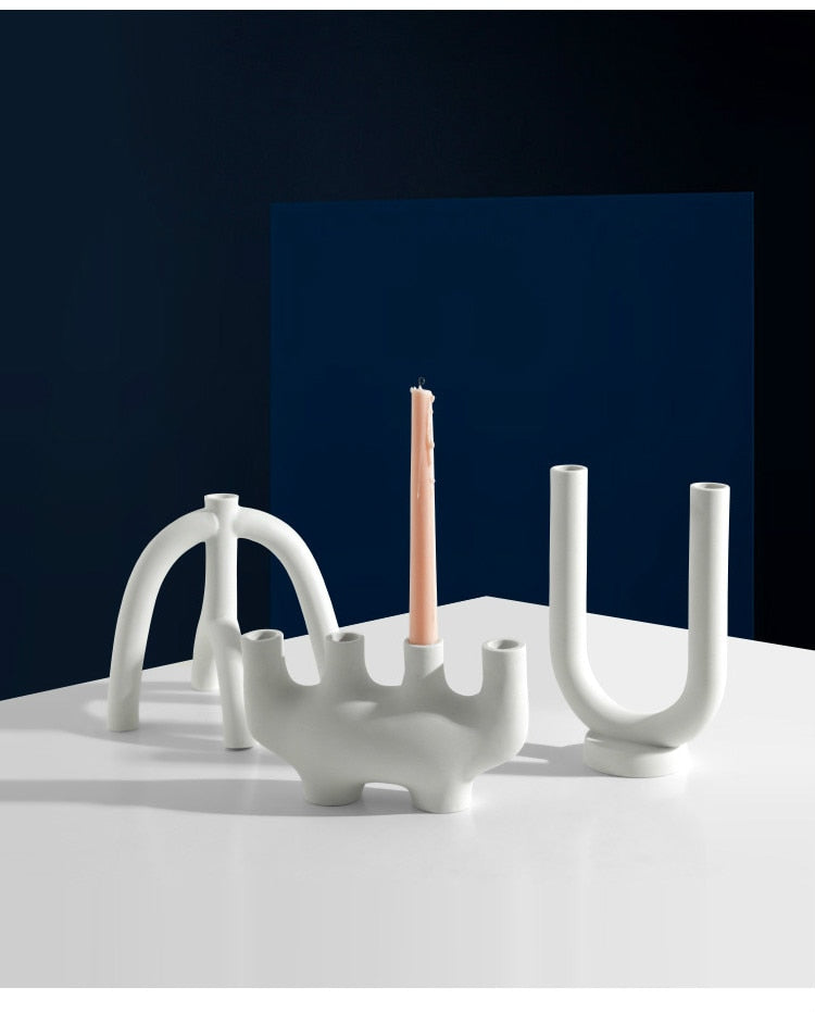 Chandelier en Céramique Design "Abstracta" – Bougeoir Sculptural Minimaliste