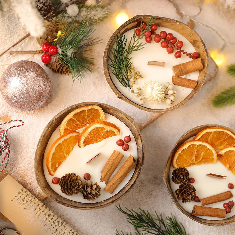 Coconut Bowl Scented Candle with Dried Flowers Natural Aroma for Home Bedroom Party Decor Relaxing Idea Mbiance Candle Gift Set