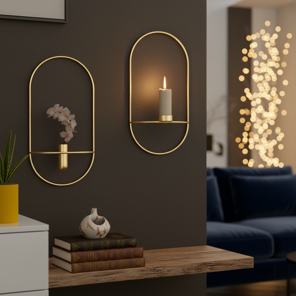 Bougeoir Mural Minimaliste "Lumina" – Support Chandelier Géométrique en Métal Doré