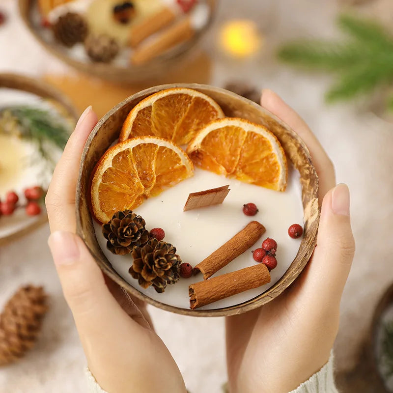 Coconut Bowl Scented Candle with Dried Flowers Natural Aroma for Home Bedroom Party Decor Relaxing Idea Mbiance Candle Gift Set