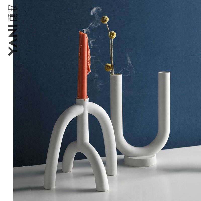 Chandelier en Céramique Design "Abstracta" – Bougeoir Sculptural Minimaliste