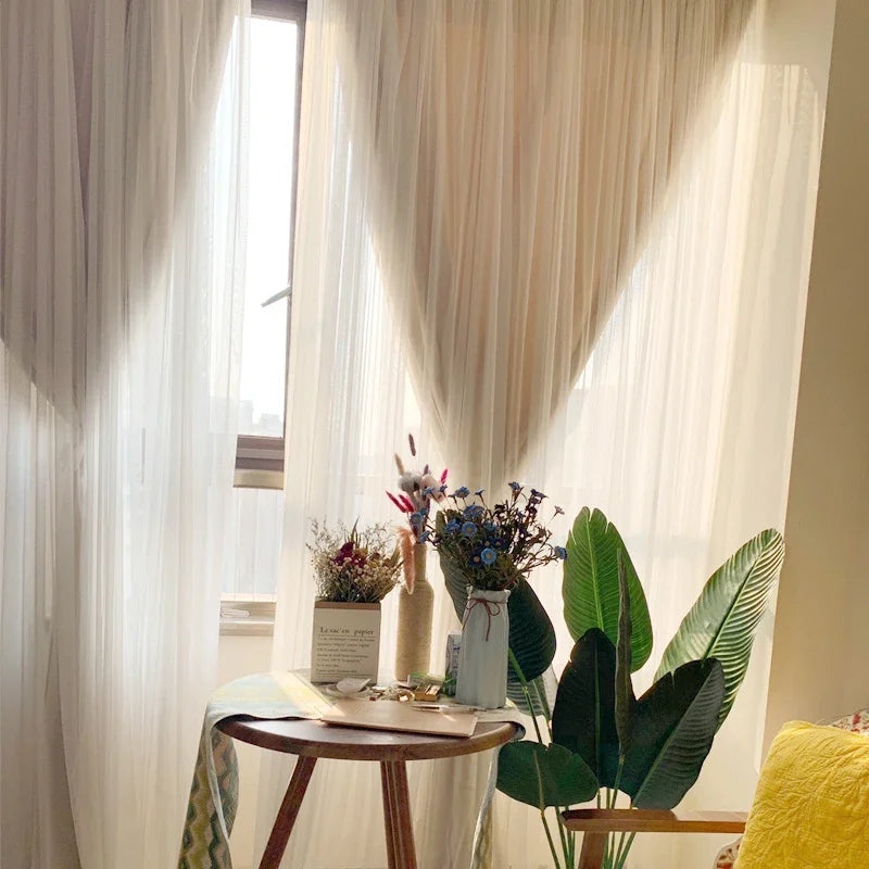 Korean Double Layer Princess Blackout Curtains for Living Room Bedroom Lace Shade Thermal Insulated Curtain with White Tulle
