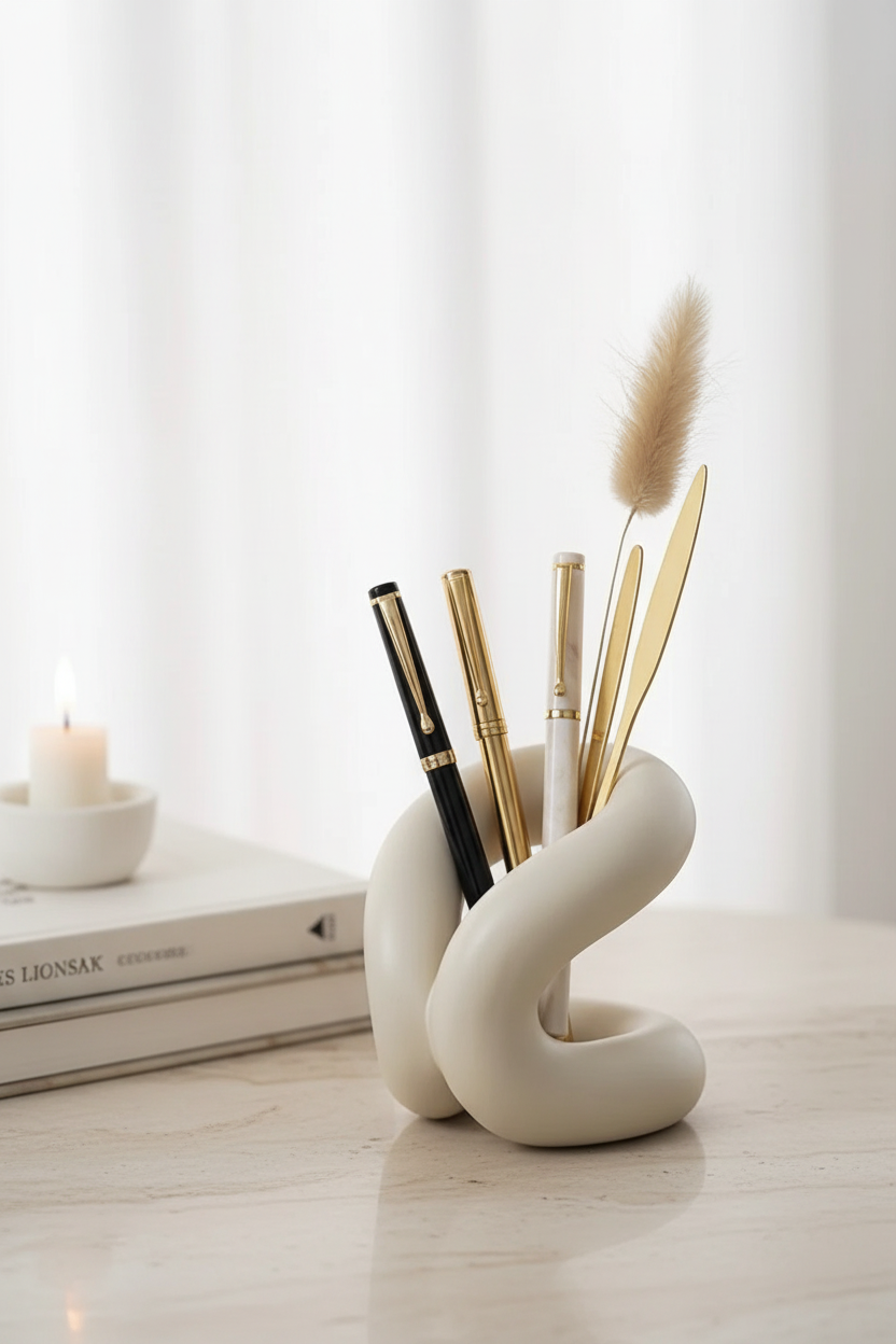 Organisateur Sculptural "Nodus" en Céramique – Porte-Pinceaux & Vase Design