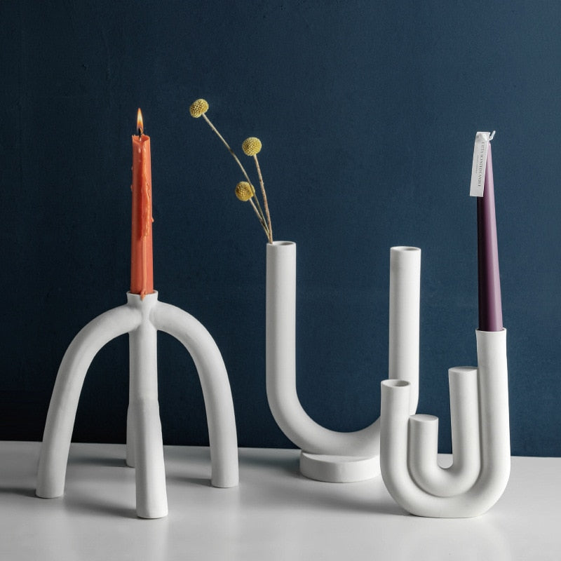 Chandelier en Céramique Design "Abstracta" – Bougeoir Sculptural Minimaliste