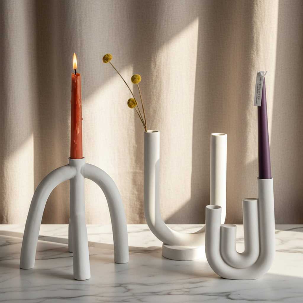 Chandelier en Céramique Design "Abstracta" – Bougeoir Sculptural Minimaliste