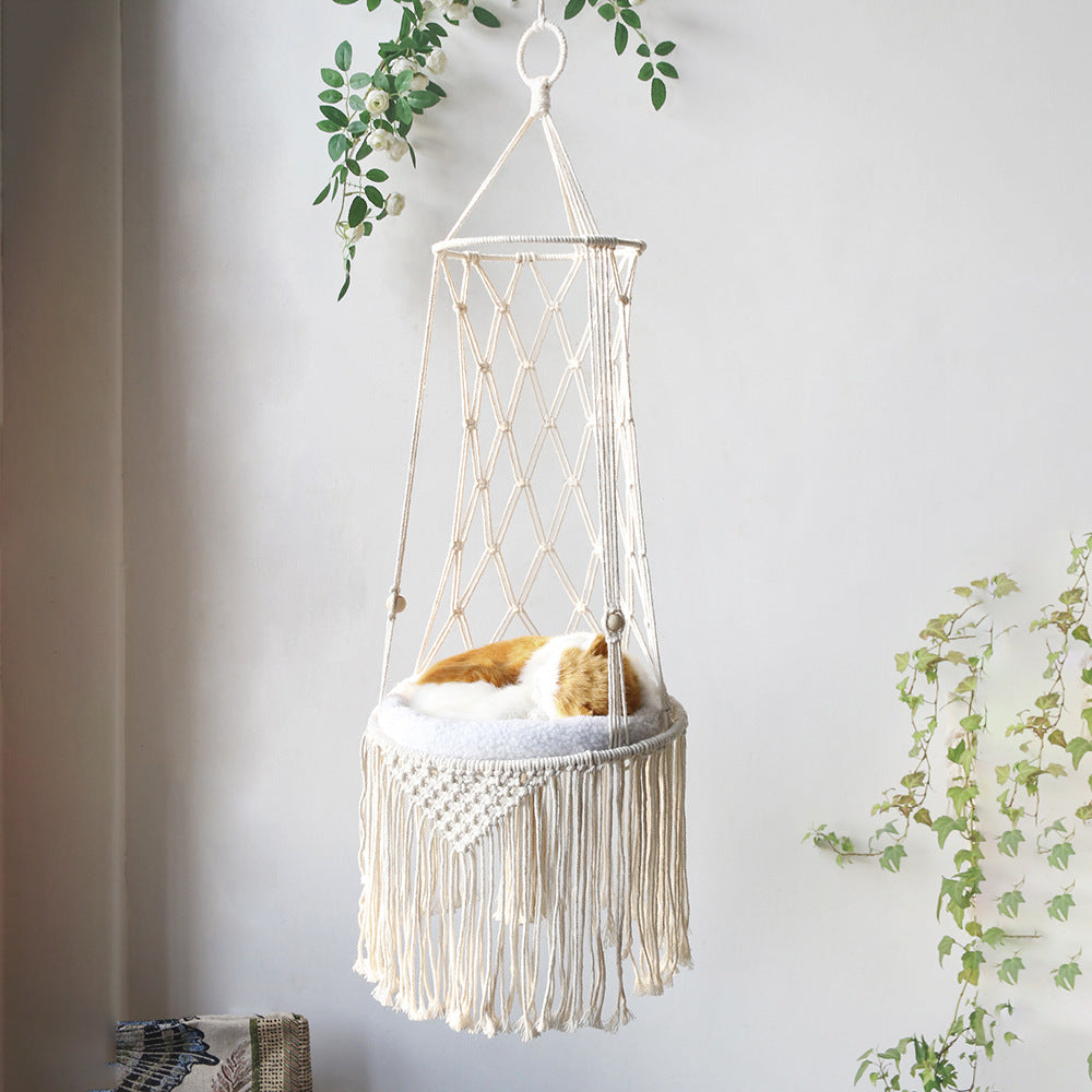 Hamac Suspendu "L'Oasis Suspendue" – Macramé Artisanal pour Chat