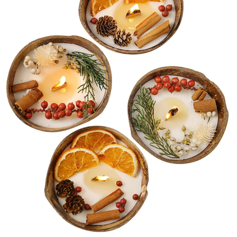 Coconut Bowl Scented Candle with Dried Flowers Natural Aroma for Home Bedroom Party Decor Relaxing Idea Mbiance Candle Gift Set