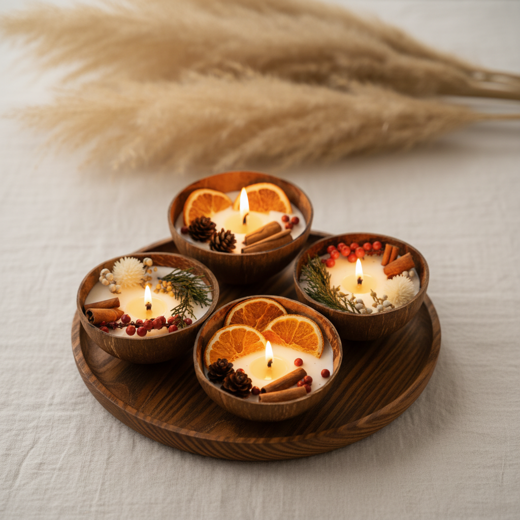 Bougie "Coconut Blossom" Parfumée Noix de Coco Naturelle – Fleurs Séchées & Arômes Naturels – Déco Bohème