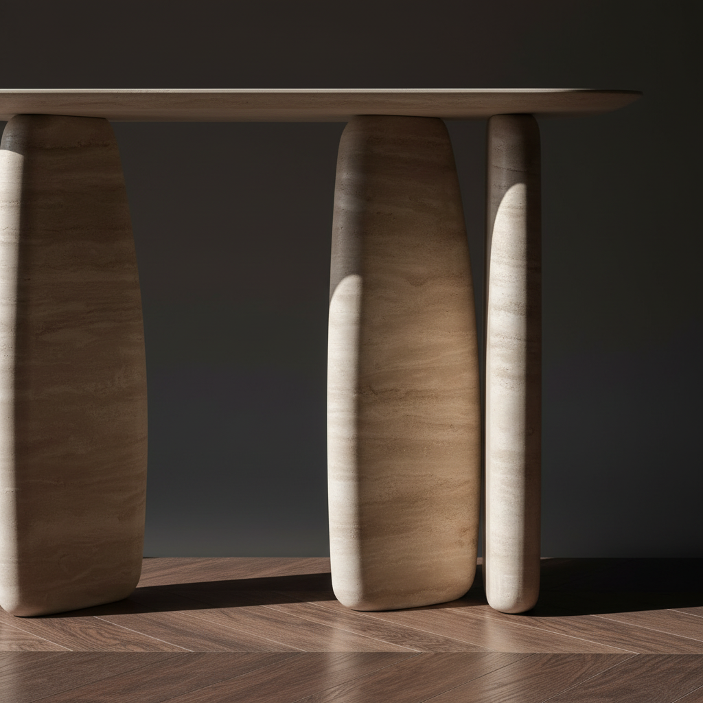 Console Orphée – Détail travertin