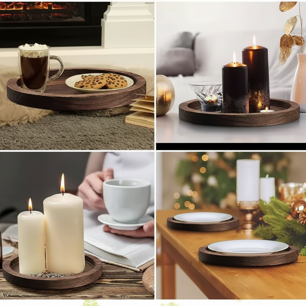 Plateau Circulaire "Sora" en Bois Brûlé