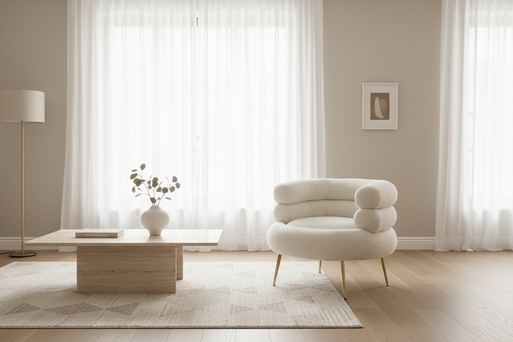 Fauteuil Lounge "Nuage" – Design Organique en Laine Bouclée & Pieds Dorés