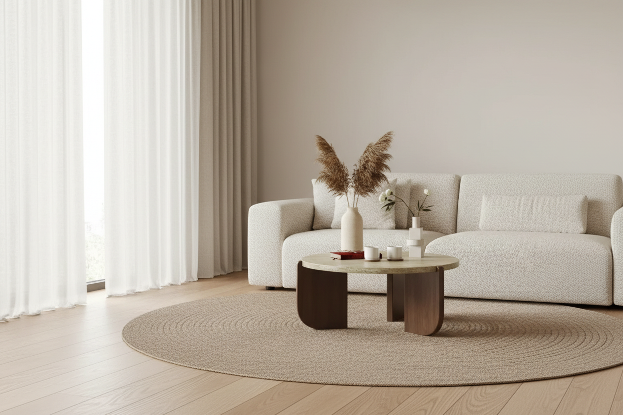 Table basse L'Alba – Vue large salon scandinave lumineux
