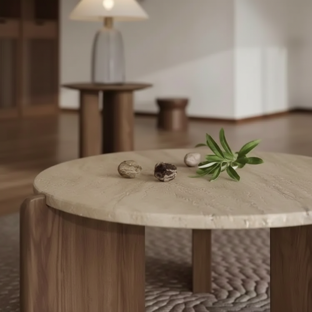 Table basse L'Alba – Détail texture travertin naturel