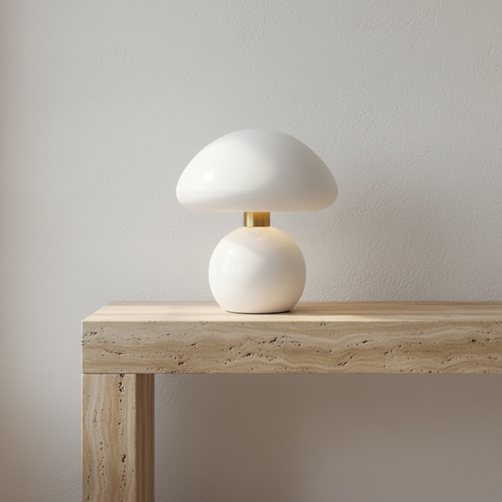 Lampe de Table "Lueur" – Design Champignon en Verre Givré & Laiton Brossé