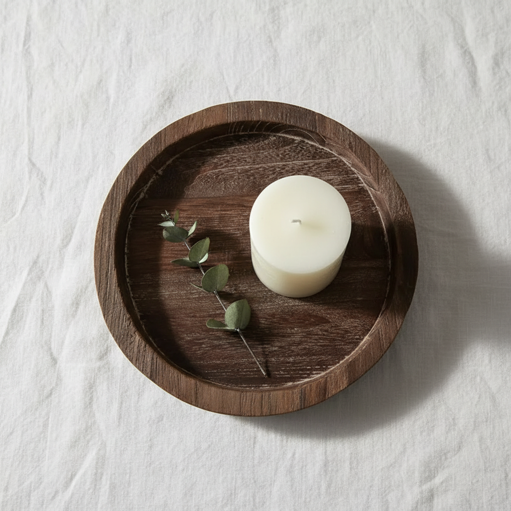 Plateau Circulaire "Sora" en Bois Brûlé