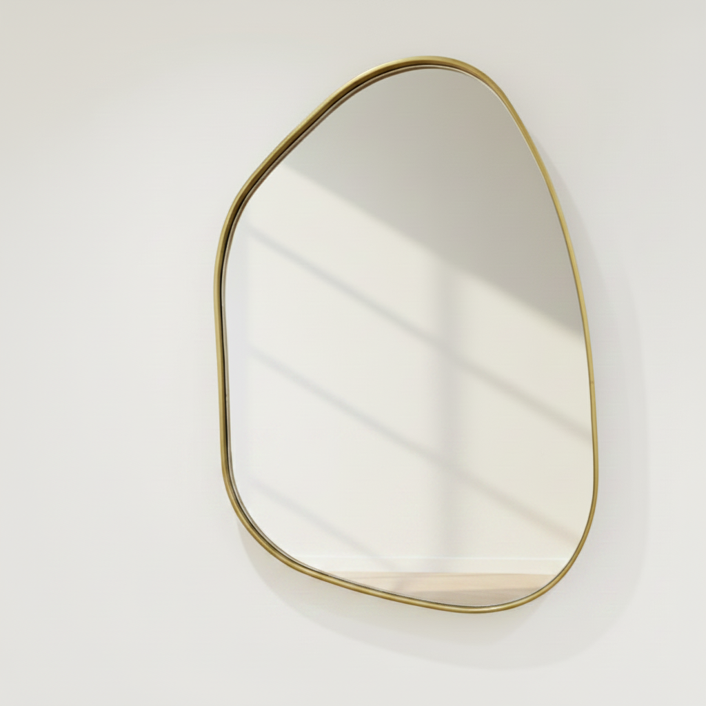 Miroir Organique "Sienne" – Silhouette Galet & Cadre en Bois Naturel