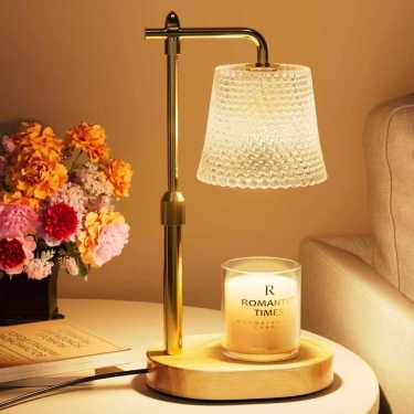 Lampe Chauffe-Bougie "Aura" – Laiton & Bois Naturel- Luminaire Design Ambiance Douce | Maison Gary
