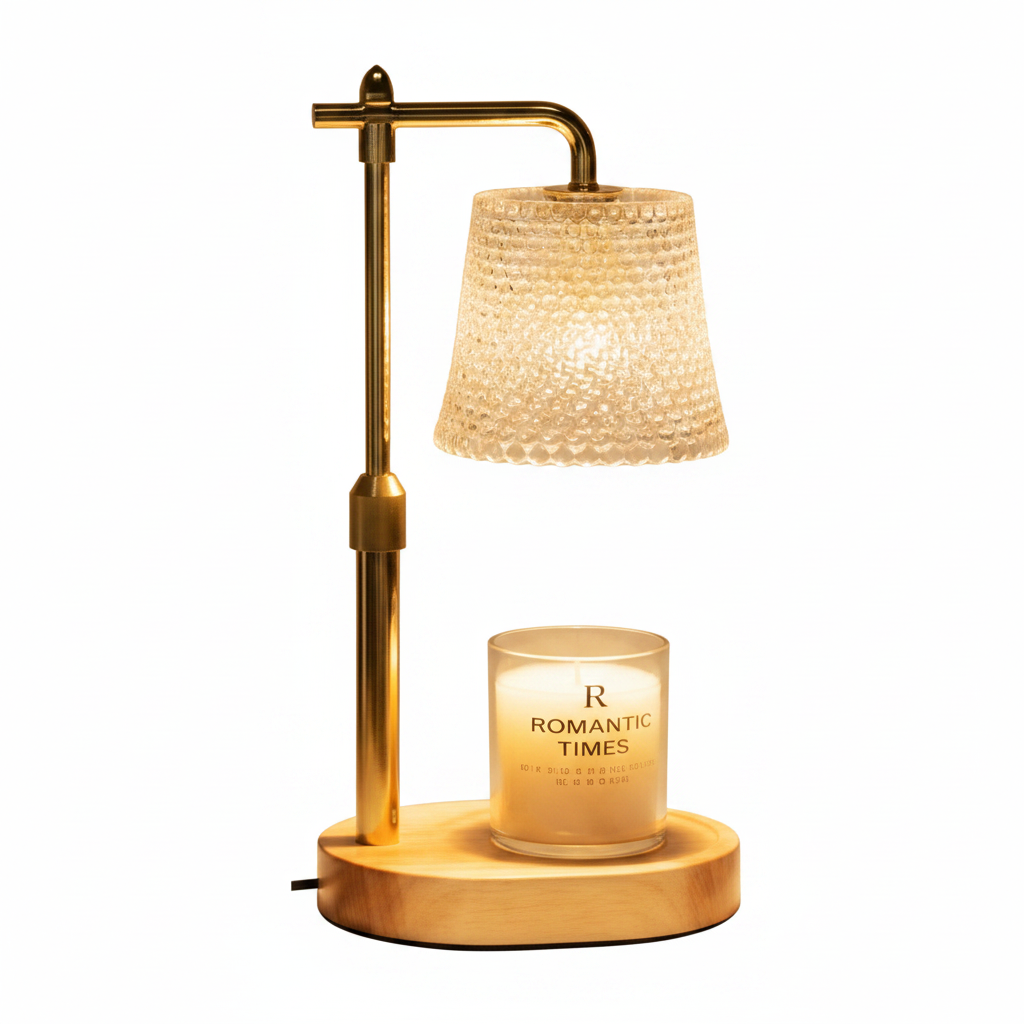 Lampe Chauffe-Bougie "Aura" – Laiton & Bois Naturel- Luminaire Design Ambiance Douce | Maison Gary