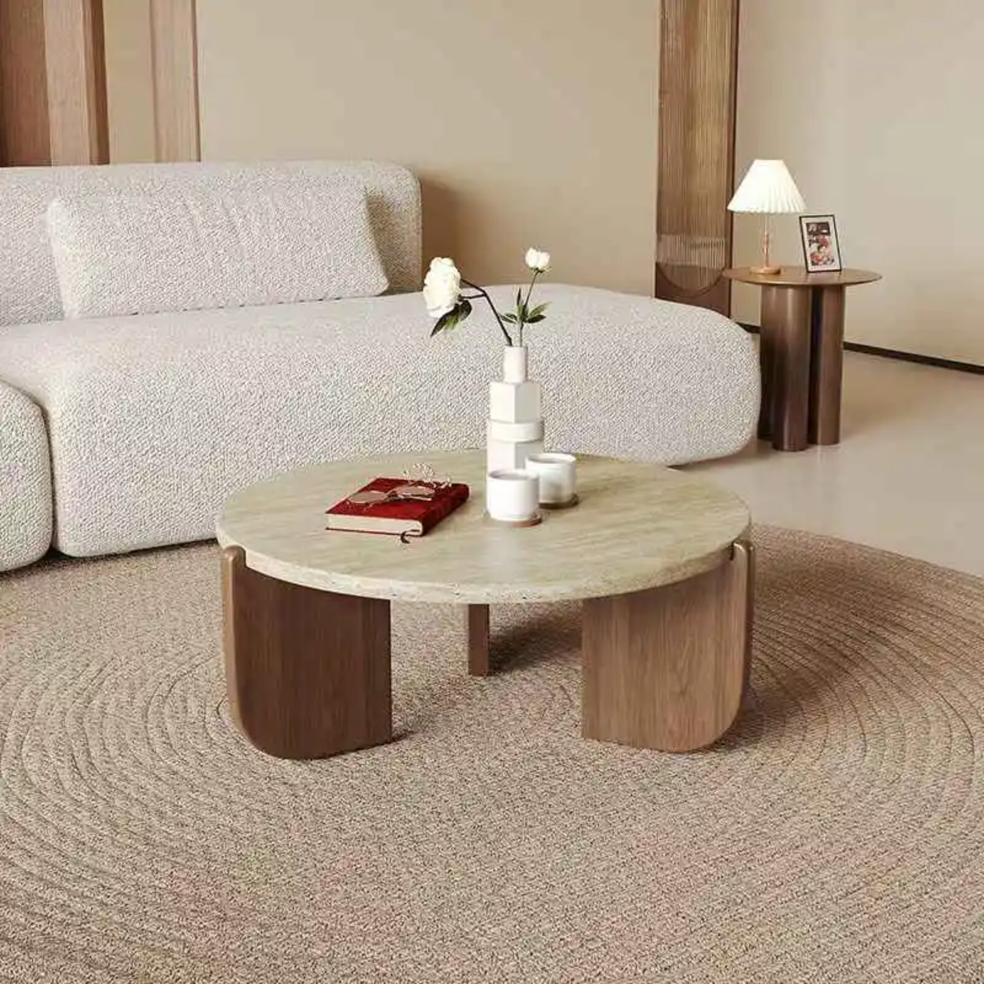 Table basse de Salon "L'Alba" – Travertin Naturel & Design Cubique