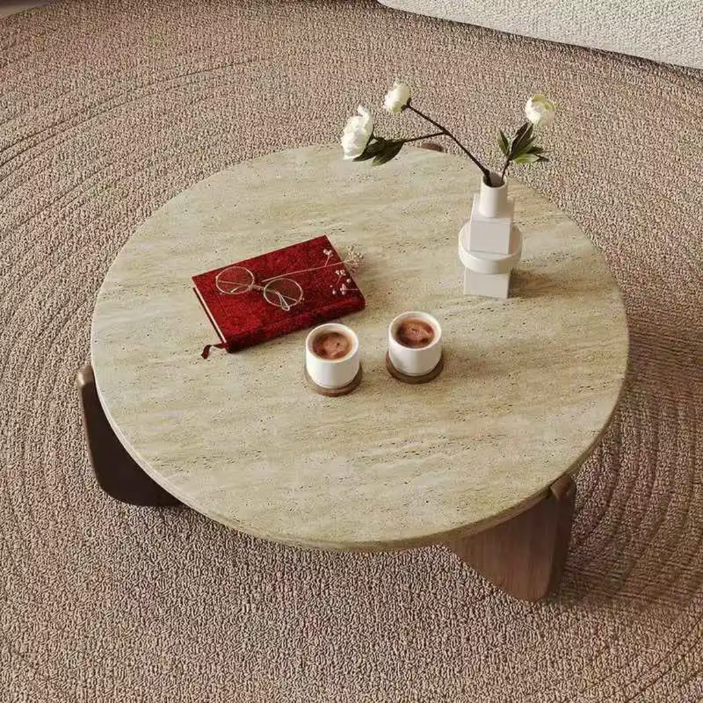 Table basse de Salon "L'Alba" – Travertin Naturel & Design Cubique