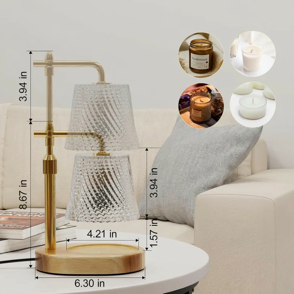 Lampe Chauffe-Bougie "Aura" – Laiton & Bois Naturel- Luminaire Design Ambiance Douce | Maison Gary
