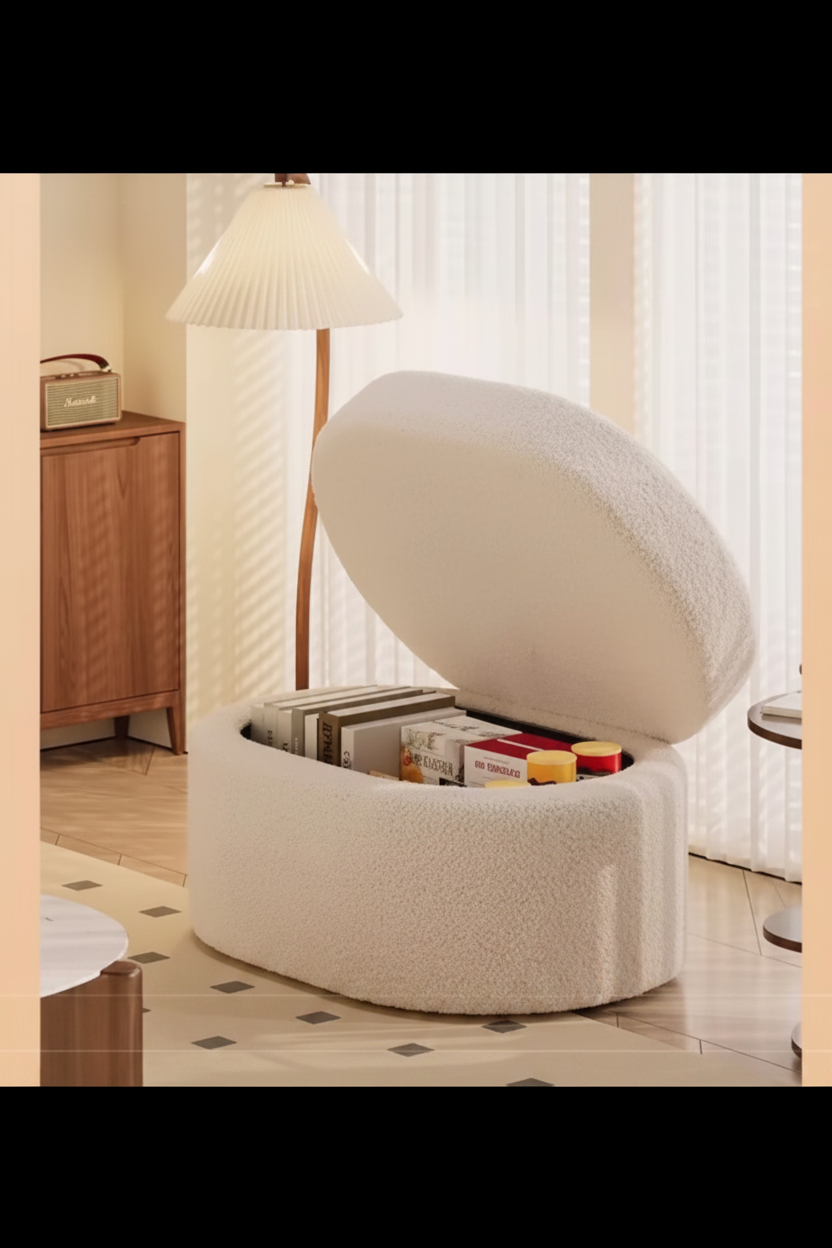 Pouf Coffre "Le Cocon" – Laine Bouclée & Design Circulaire