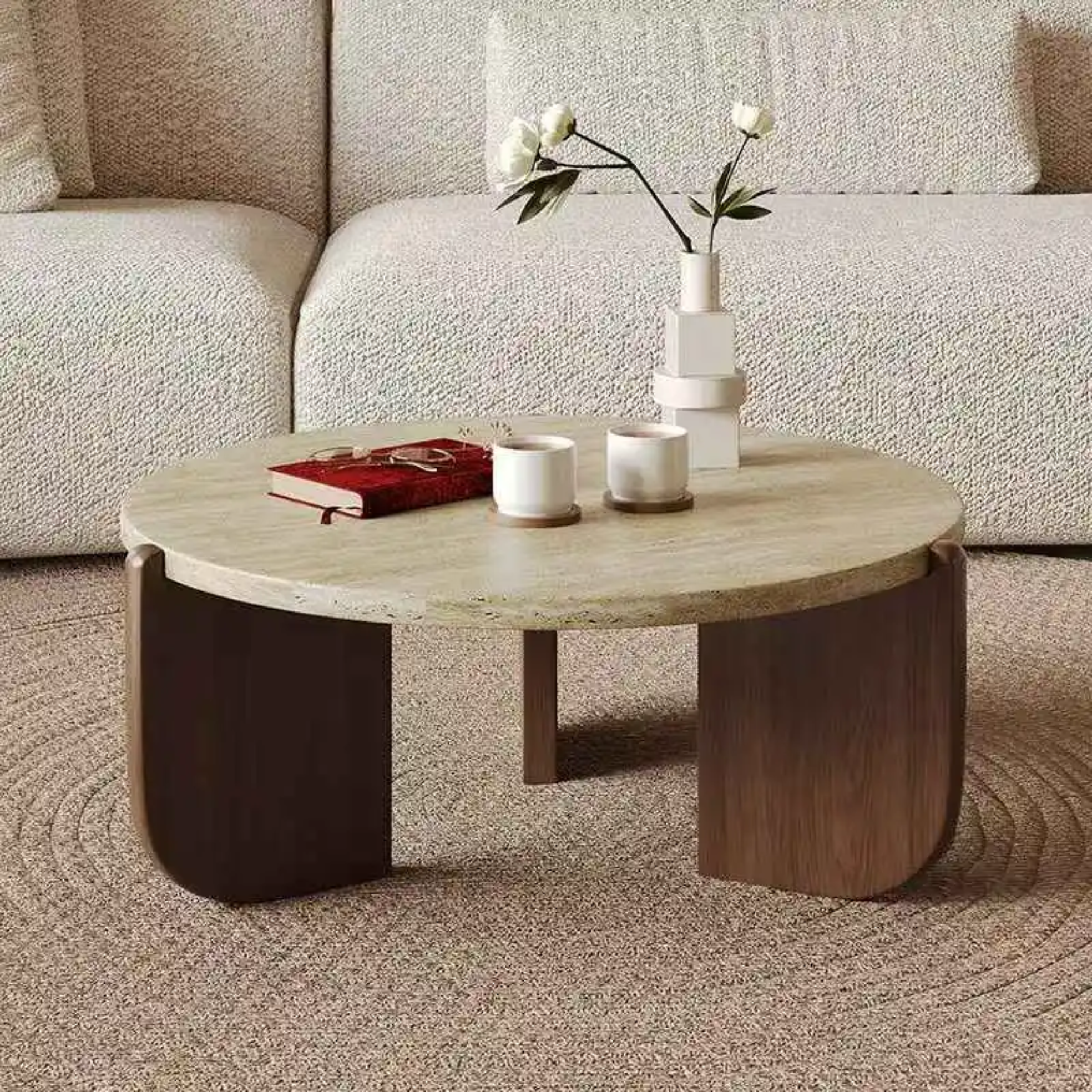 Table basse de Salon "L'Alba" – Travertin Naturel & Design Cubique