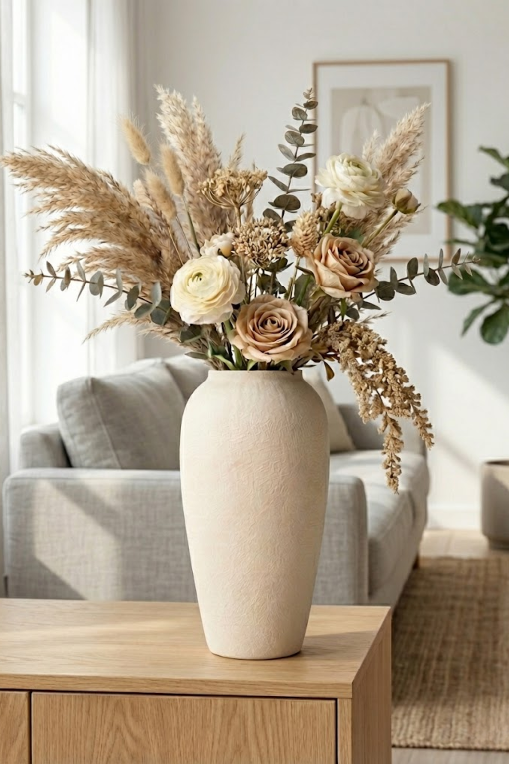 Vase Lia avec fleurs séchées, style japandi minimaliste — Maison Gary 