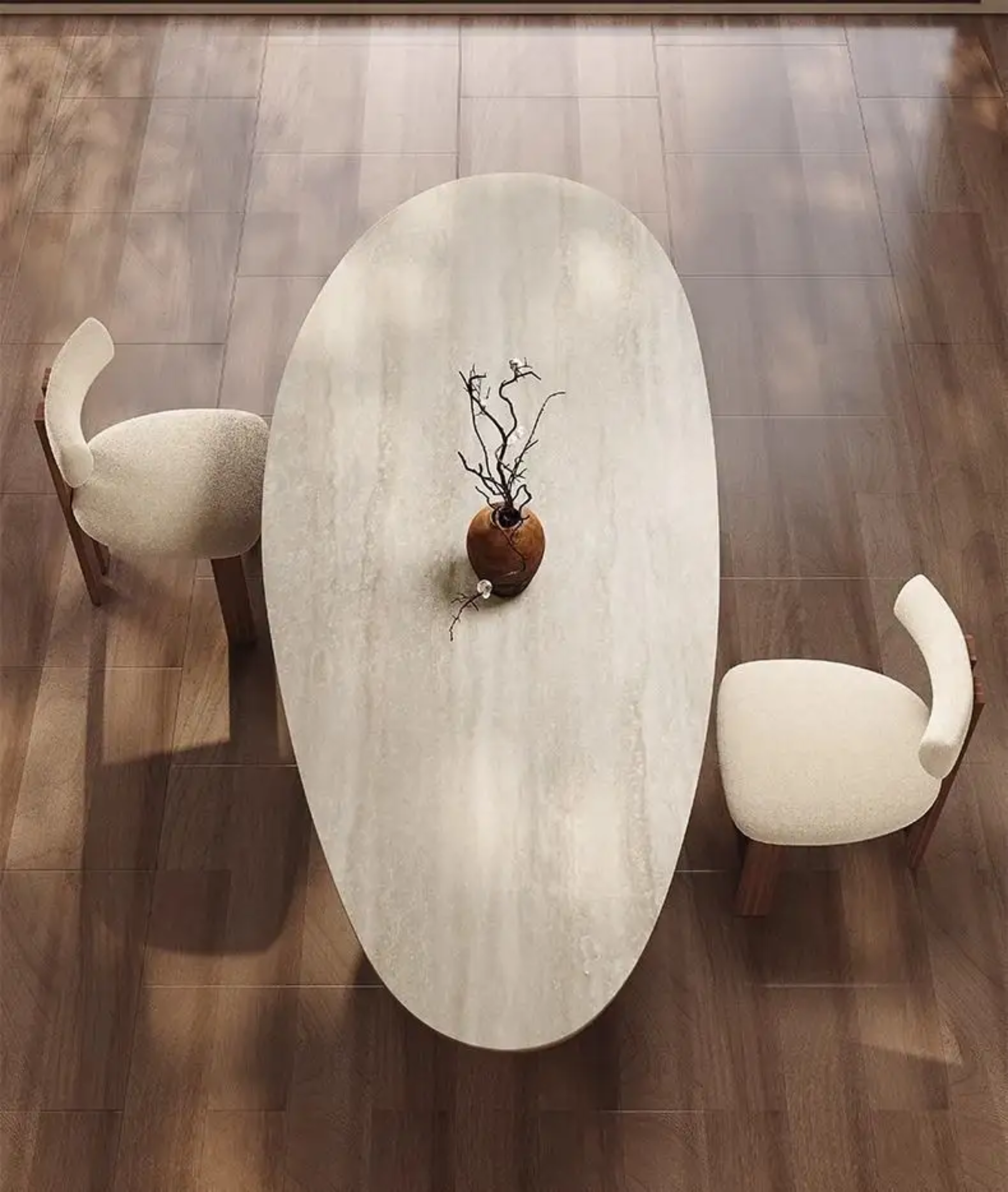Ensemble Table à Manger "Équinoxe" – Pierre Frittée & 6 Chaises en Bois Noble – Design Organique Luxe