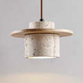 Suspension Éclat Minéral en travertin naturel et noyer, design sculptural — Maison Gary 