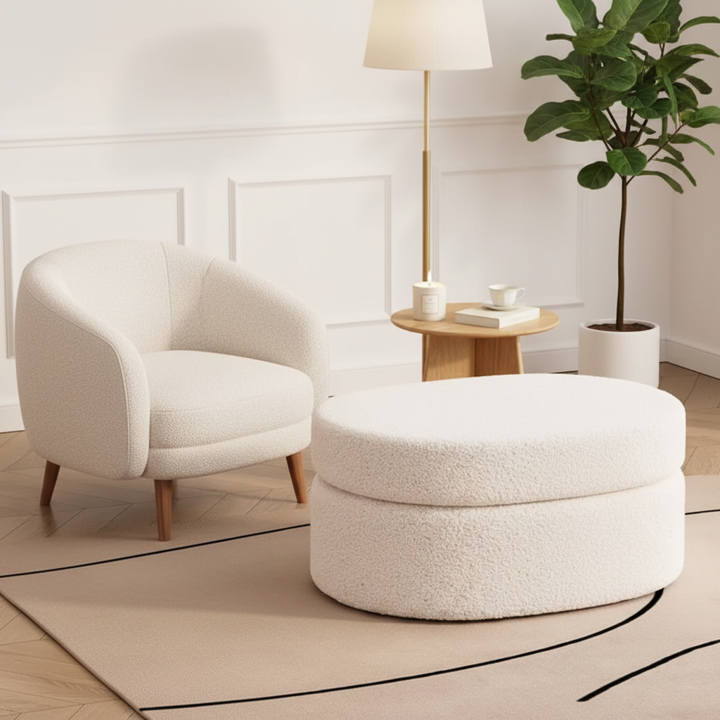 Pouf Coffre "Le Cocon" – Laine Bouclée & Design Circulaire