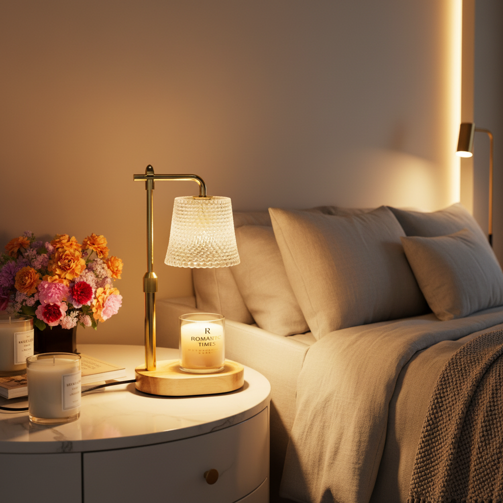 Lampe Chauffe-Bougie "Aura" – Laiton & Bois Naturel- Luminaire Design Ambiance Douce | Maison Gary