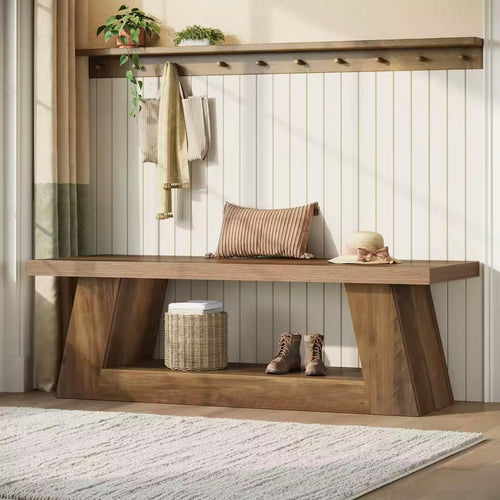 Banc d’entrée Le Séquoia 160 cm en bois, design A-frame architectural — Maison Gary 