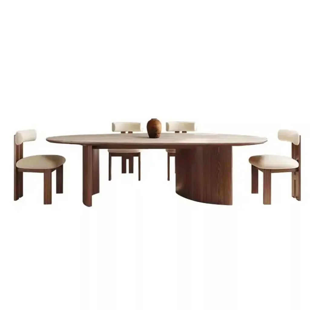 Ensemble Table à Manger "Équinoxe" – Pierre Frittée & 6 Chaises en Bois Noble – Design Organique Luxe