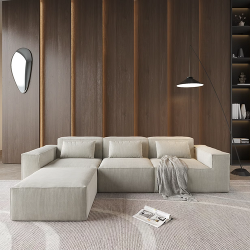 Canapé modulaire Carré d’As en tissu bouclé beige, design contemporain — Maison Gary