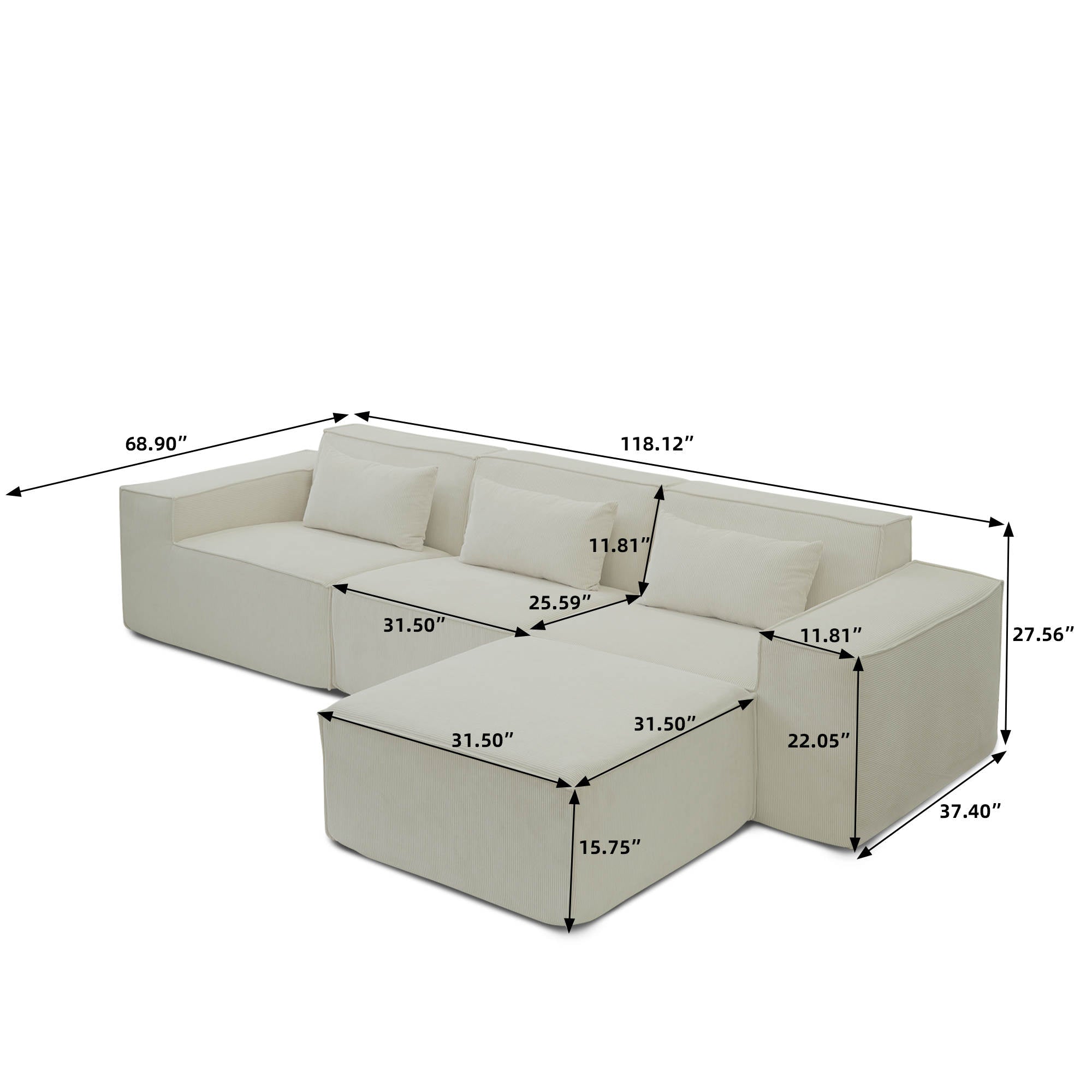 Canapé Modulaire "Carré d'As" — Velours Côtelé & Design Contemporain