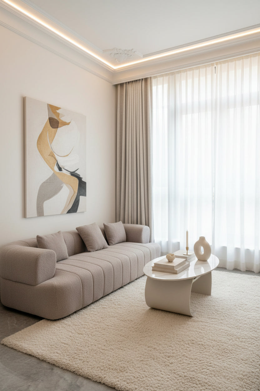 Canapé Élégance en tissu clé bouclé, design contemporain — Maison Gary 