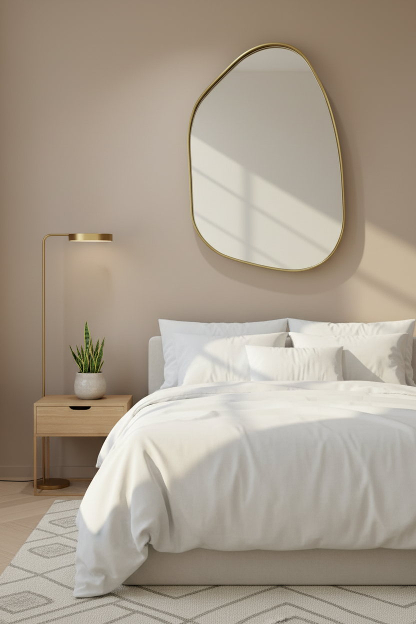 Miroir Organique "Sienne" – Silhouette Galet & Cadre en Bois Naturel