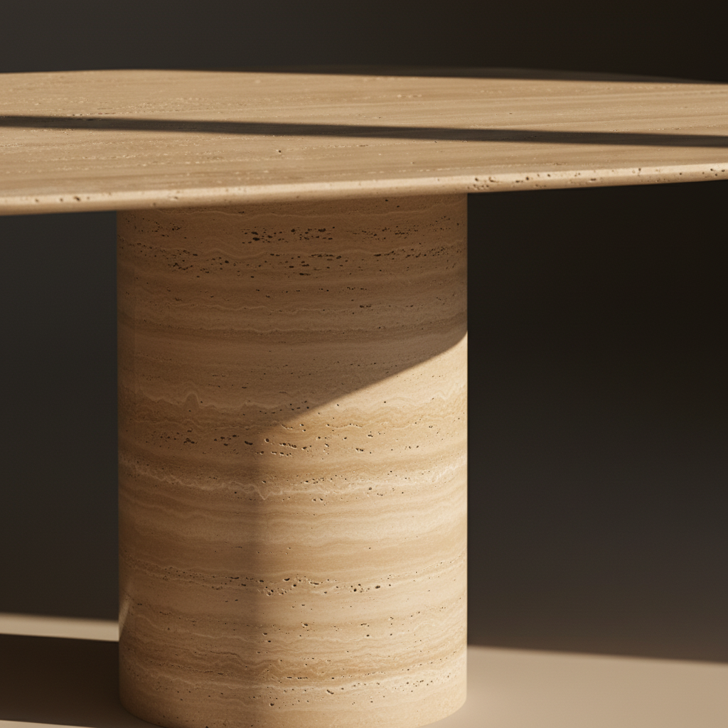 Table à Manger "Romana" – Travertin Véritable & Édition Sculpturale (230 cm)
