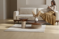 Ensemble Sculptural de Tables Basses "Thétis" – Travertin & Bois Massif