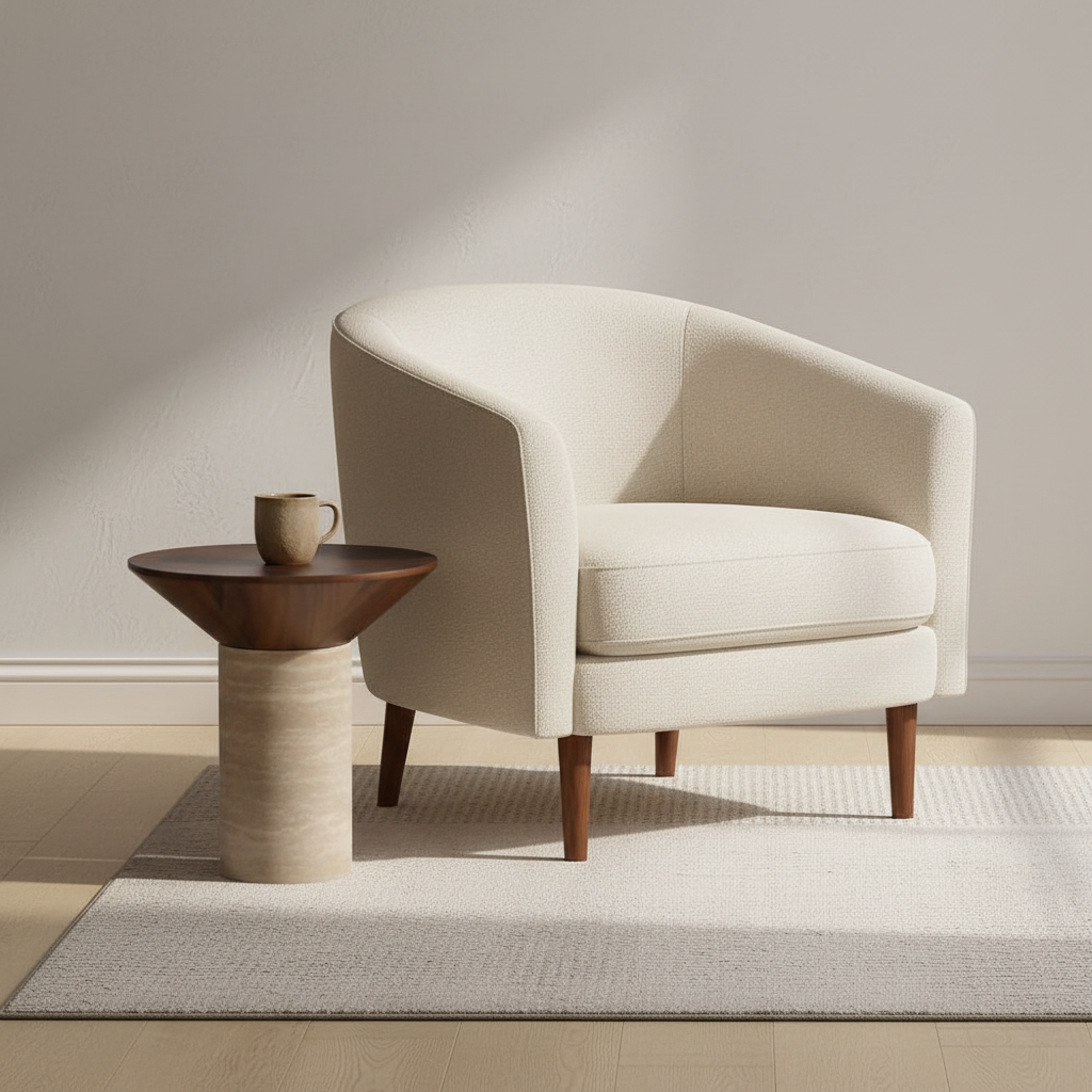 Ensemble Sculptural de Tables Basses "Thétis" – Travertin & Bois Massif